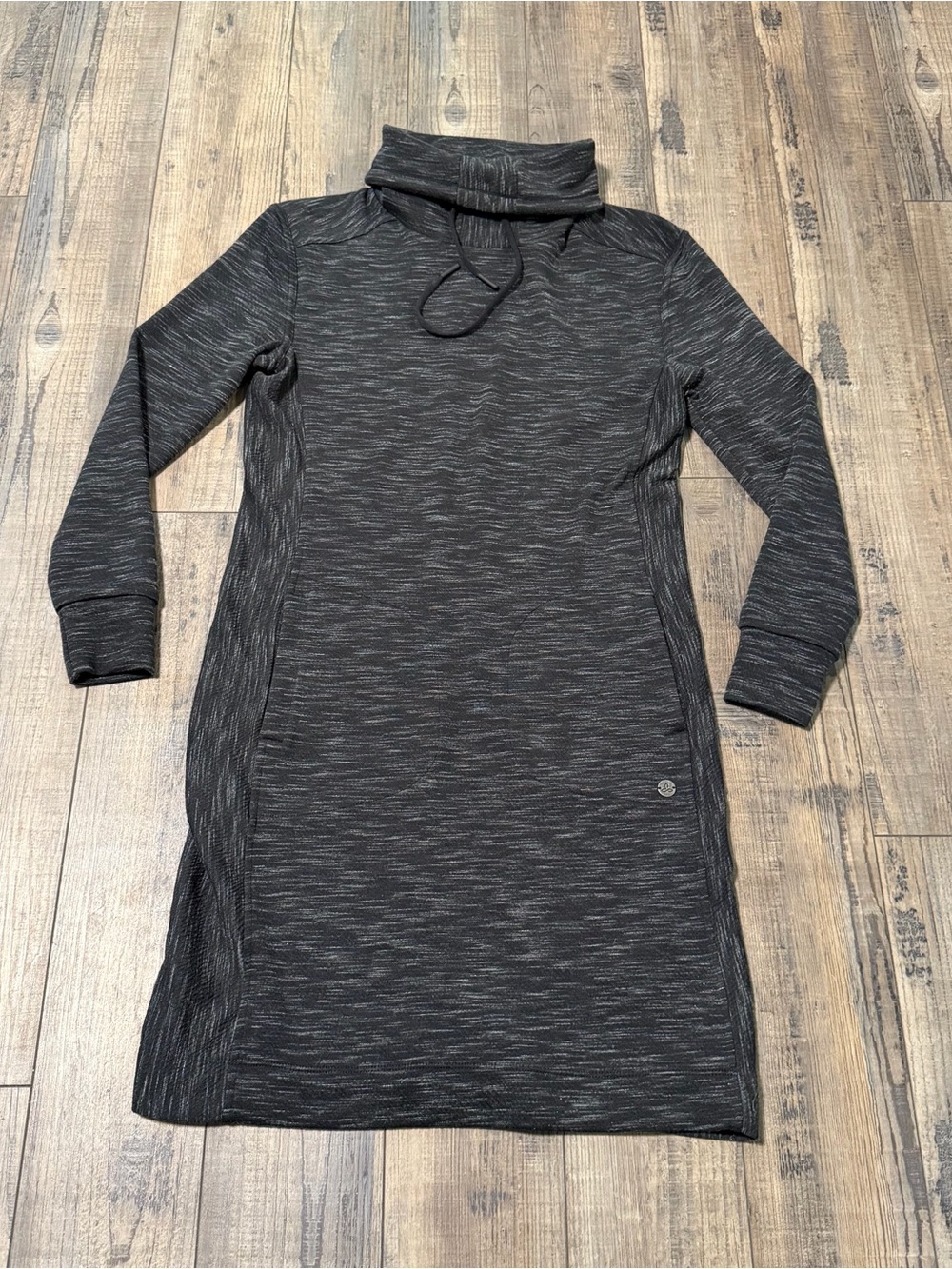 Prana Black Heathered Cowl Neck Long Sleeve Dress